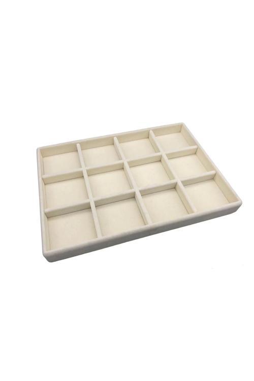 Süet Kumaş Krem Renk 34 Cm / 24 Cm 12 Bölmeli Çekmece Içi Takı Standı