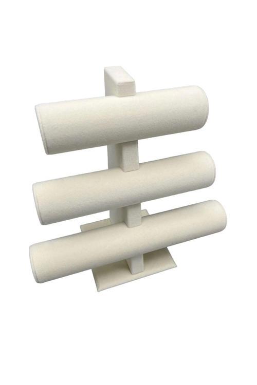 Süet Kumaş Krem Renk Üçlü Kademeli 30/26 Cm Bileklik-Saat Sergileme Standı