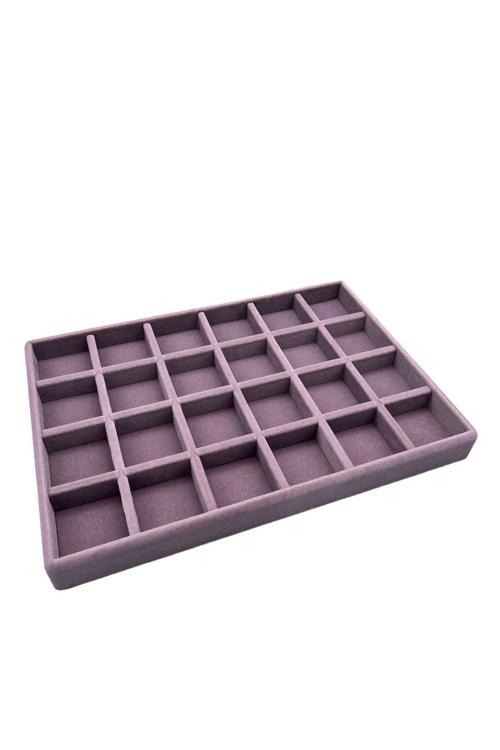 Yerli Üretim Süet Kumaş Lila Renk 34 Cm / 24 Cm 24 Bölmeli Çekmece Içi Takı Standı