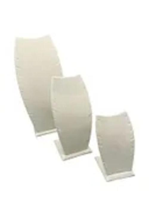 Süet Kumaş Krem Renk Üçlü Takım Kolye - Zincir Ayaklı Stand