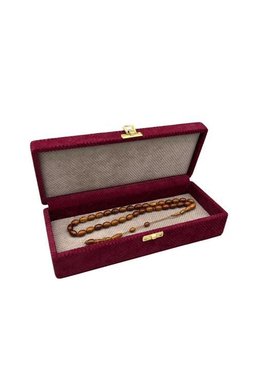 Kapaklı Keten Kumaş Bordo 25 Cm / 10 Cm Tesbih Sergileme Kutusu