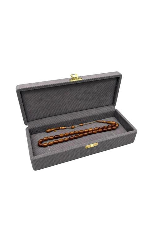 Kapaklı Keten Kumaş Gri 25 Cm / 10 Cm Tesbih Sergileme Kutusu