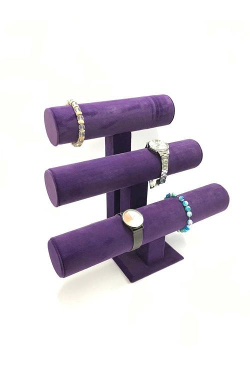 Yerli Üretim Süet Kumaş Mor Renk Üçlü Bileklik-Saat Takı Standı