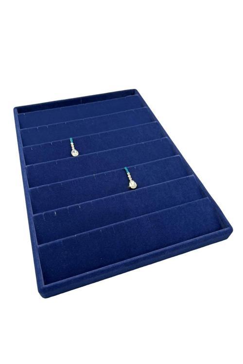 Süet Kumaş Lacivert Renk 34/24 Cm Kademeli Çekmece Içi Küpe Standı