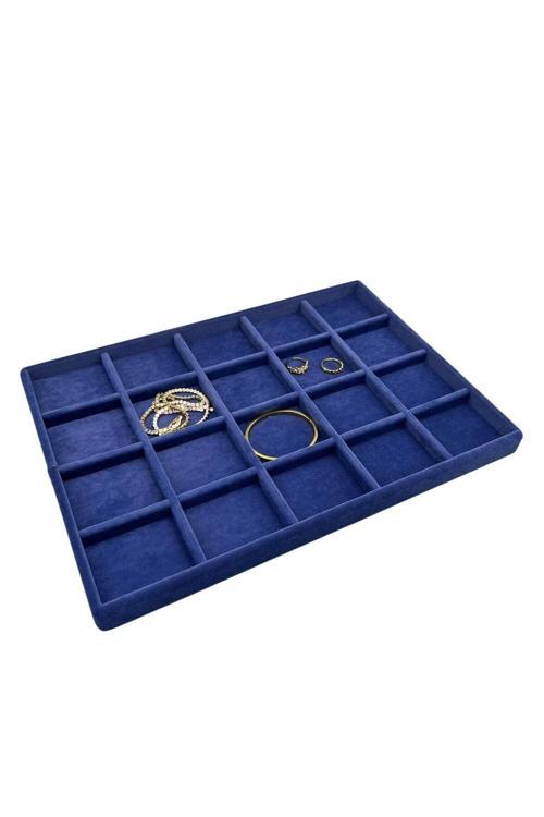 Süet Kumaş Lacivert Renkli 34/24 Cm 20 Bölmeli Çekmece Içi Takı Standı