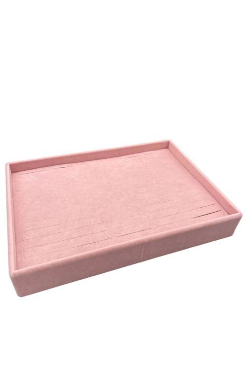 Yerli Üretim Süet Kumaş Pembe Renk 34/24 Cm Batırmalı Çekmeçe Içi Bileklik Kelepçe Tablası