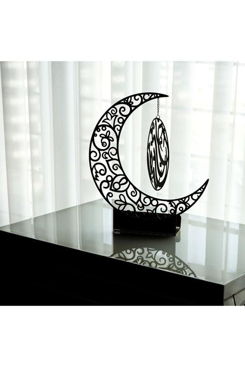 Metal Ay Şekli İslami Dekor - Hediyelik Masa Dekoru - İslami Duvar Sanatı Ev Ofis Cami Dekoru
