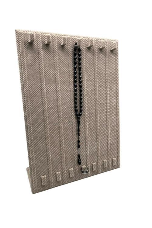 Keten Kumaş Bej Renk 35/25 Cm Ayaklı Tırnaklı Tesbih Yüzük Kombin Sergileme Standı