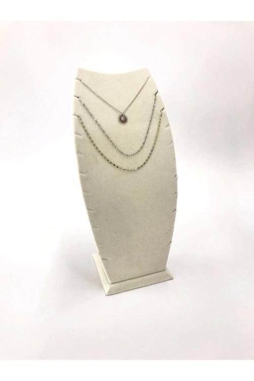 Yerli Üretim Dubai Model Süet Kumaş Krem Renk 25/12 Cm Kolye -Zincir Ayaklı Stand