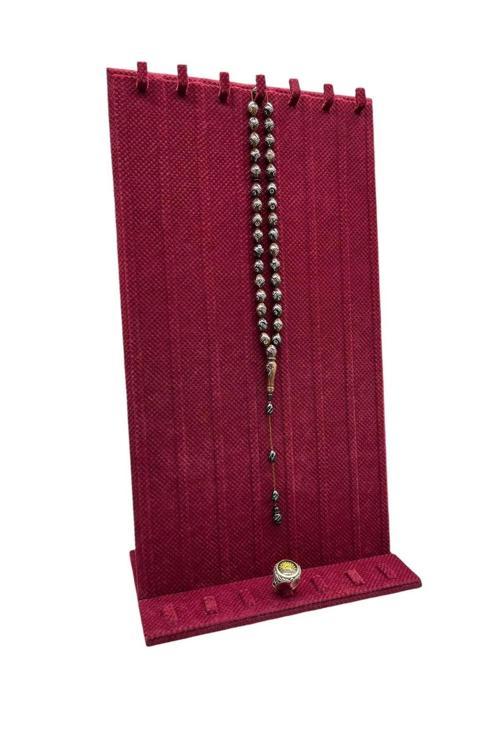Keten Kumaş Bordo Renk 45/25 Cm Ayaklı Tırnaklı Tesbih Yüzük Kombin Sergileme Standı