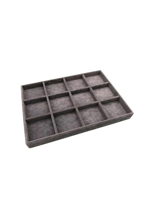 Keten Kumaş Füme Renk 34 Cm / 24 Cm 12 Bölmeli Çekmece Içi Takı Standı