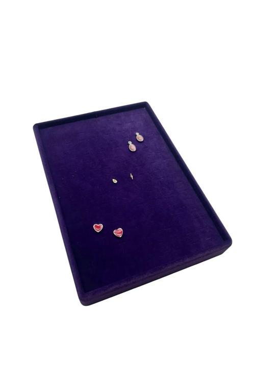 Süet Kumaş Mor Renk 22/14 Cm Batırmalı Piercing -Küpe Tablası