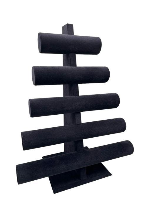 Yerli Üretim Süet Kumaş Siyah Renk Beş Kademeli 45/34 Cm Bileklik-Saat Sergileme Standı