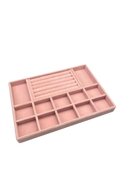 Yerli Üretim Istanbul Model Süet Kumaş Pembe Renk Çekmece Içi Takı Düzenleyici Stand