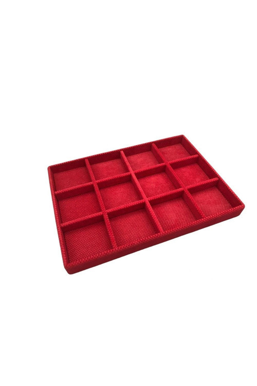 Keten Kumaş Kırmızı Renk 34 Cm / 24 Cm 12 Bölmeli Çekmece Içi Takı Standı