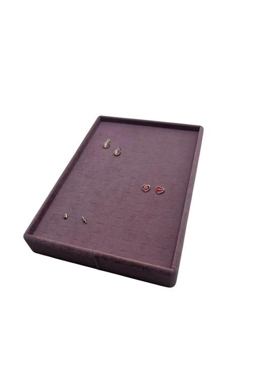 Süet Kumaş Mürdüm Renk 22/14 Cm Batırmalı Piercing -Küpe Tablası