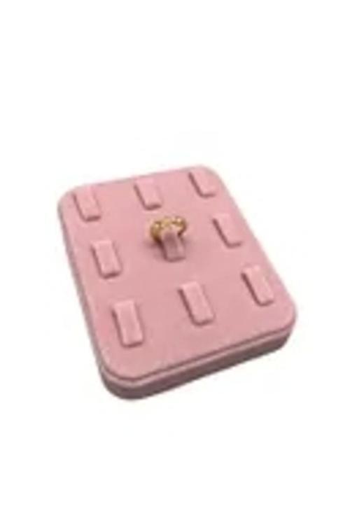 Süet Kumaş Pembe Renk 12/11 Cm Çoklu Tırnaklı Yüzük Sergileme Aksesuar