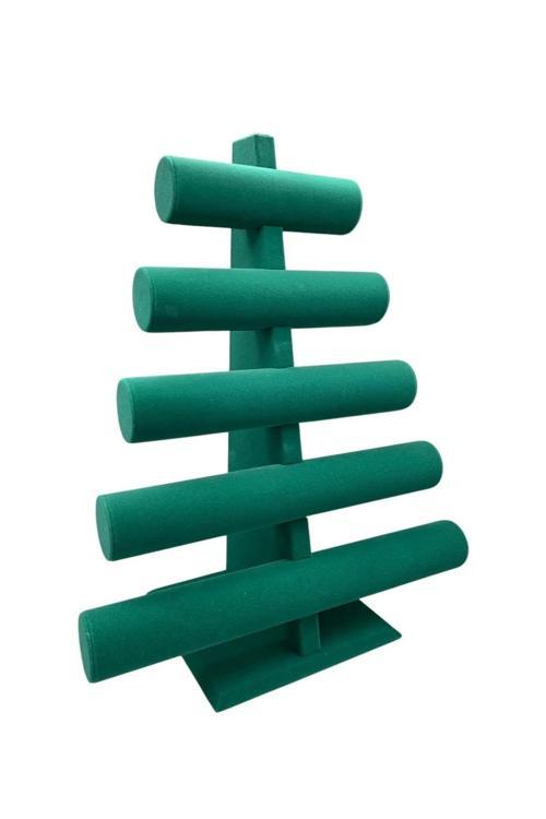 Yerli Üretim Süet Kumaş Yeşil Renk Beş Kademeli 45/34 Cm Bileklik-Saat Sergileme Standı