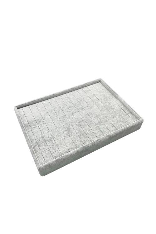 Yerli Üretim Küçük Boy Süet Kumaş Gri Renk 24/17,5 Cm Batırmalı Yüzük Küpe Tablası