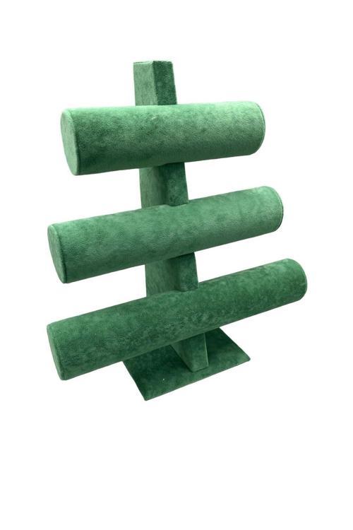 Yerli Üretim Süet Kumaş Yeşil Renk Üçlü 30/26Cm Kademeli Bileklik-Saat Sergileme Standı