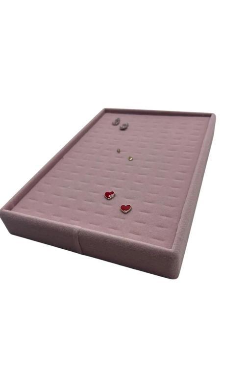 Süet Kumaş Pembe Renk 22/14 Cm Batırmalı Piercing -Küpe Tablası