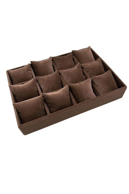 Yerli Üretim Tokyo Model Süet Kumaş Kahve Renk 34/24 Cm Çekmece Içi Yastıklı Saat Ve Takı Kutusu