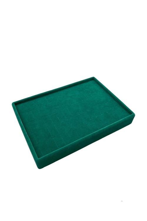 Yerli Üretim Küçük Boy Süet Kumaş Yeşil Renk 24/17,5 Cm Batırmalı Yüzük Tablası