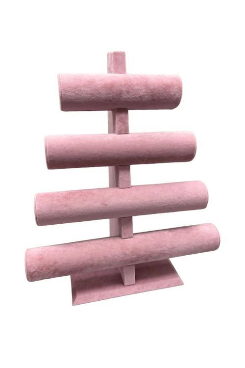 Süet Kumaş Pembe Renk Dört Kademeli 38/34 Cm Bileklik-Saat Sergileme Standı