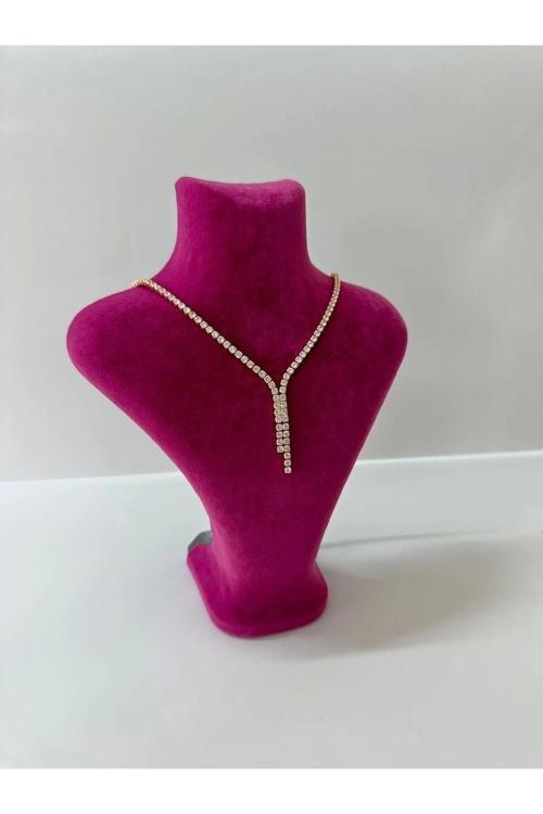 Yerli Üretim Londra Model Süet Kumaş Fuşya Renk 22/18 Cm Kolye Sergileme Mankeni