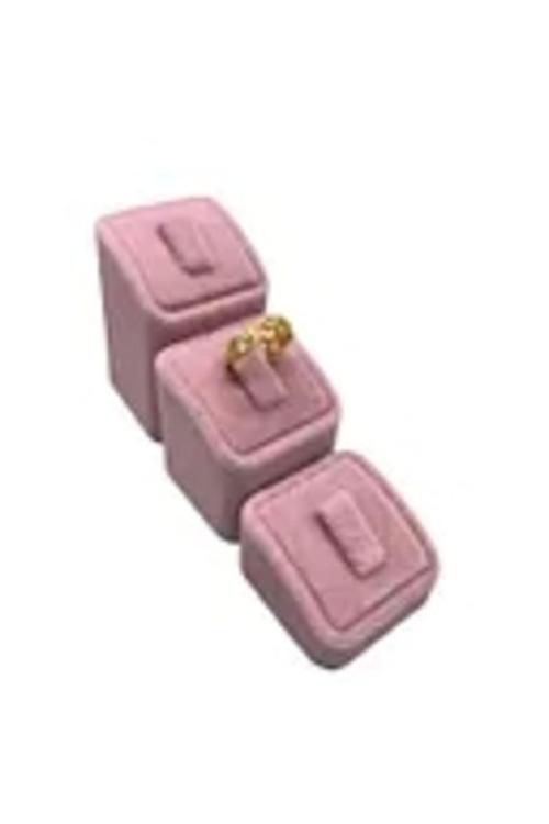 Süet Kumaş Pembe Renk Üçlü Takım Yüzük Sergileme