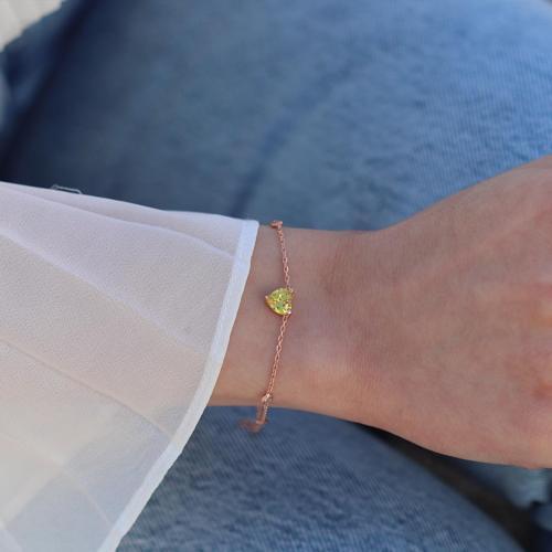 Sitrin Taşlı Rose Gold Kaplama Sevgili Kalp Gümüş Bileklik