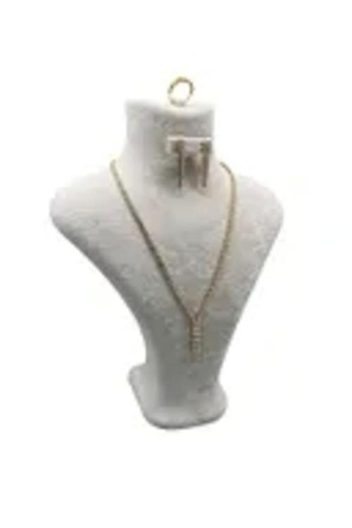 Yerli Üretim Londra Model Süet Kumaş Krem Renk 28/ 22 Cm Takım Kolye-Küpe-Yüzük Sergileme Mankeni