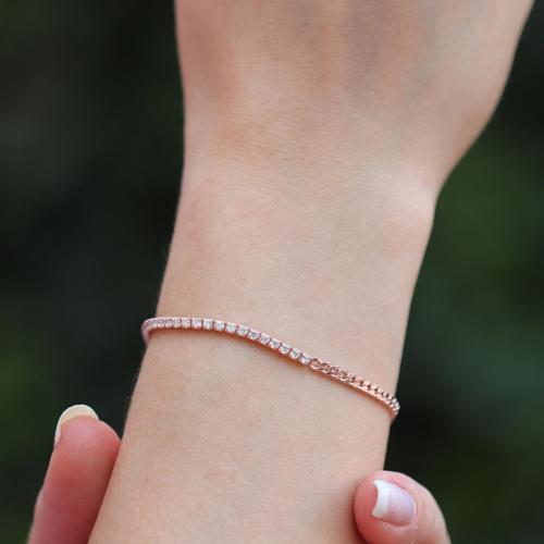 Rose Gold Kaplama Yarım Su Yolu Gurmet Zincirli Gümüş Bileklik