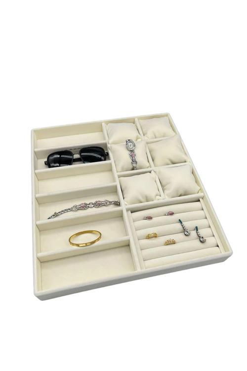 Yerli Üretim Miami Model Süet Kumaş Krem Renk 38Cm /34 Cm Mix Takı Sergileme Çekmece Içi Stand
