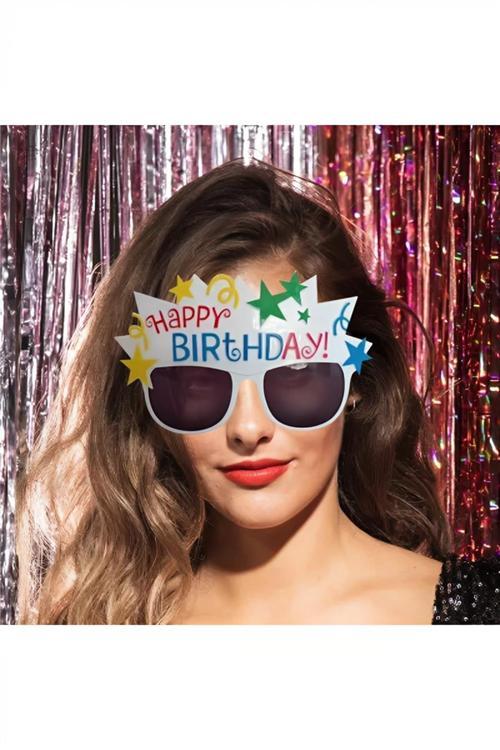 Renkli Happy Birthday Yazılı Parti Gözlüğü