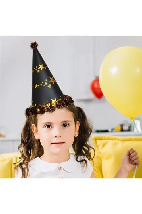 Simli Ponponlu Doğum Günü Parti Şapkası 24cm