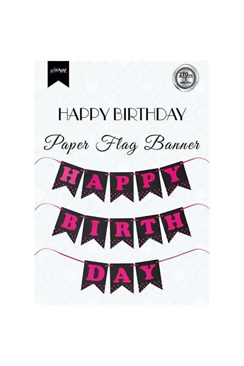 Happy Birthday Siyah Zemin Fuşya Harf Afiş
