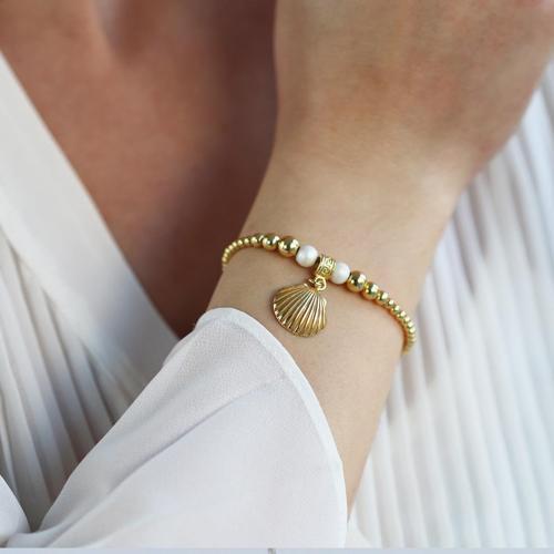 İstiridye Gold Kaplama Gümüş Bileklik