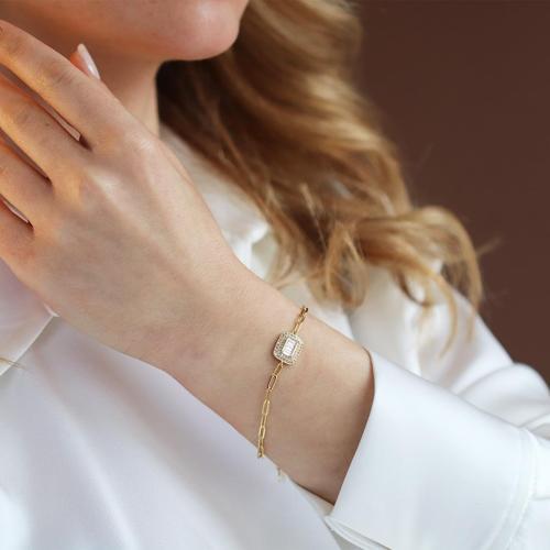 Baget Model Gold Kaplama Trend Gümüş Bileklik