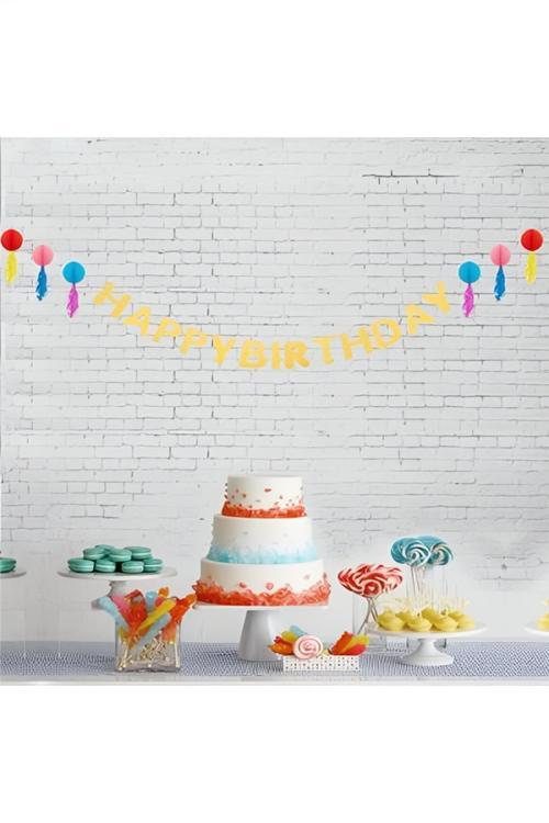 Petekli Kağıt Zincir Süs Püsküllü Happy Birthday