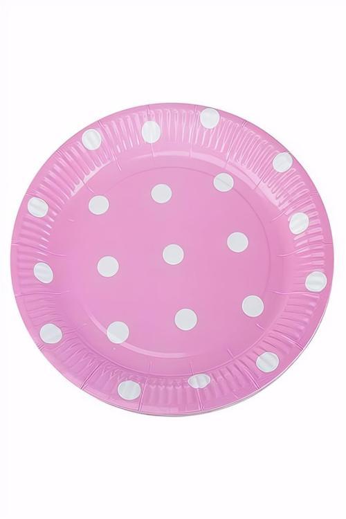 Beyaz Puantiyeli Pembe Karton Tabak