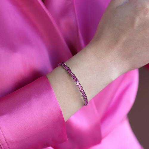 Pembe Baget Taşlı Gümüş Kelepçe
