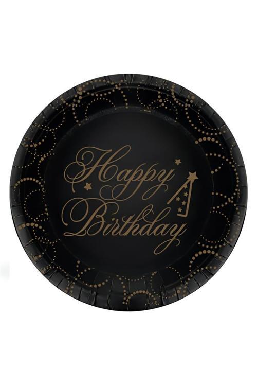Black Happy Birthday Elegant Paper Plates
