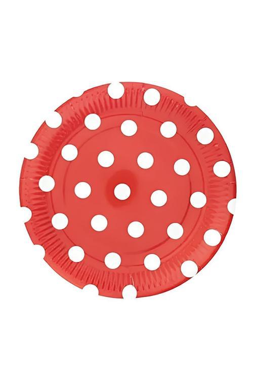 Kırmızı Puantiyeli Karton Tabak 23cm