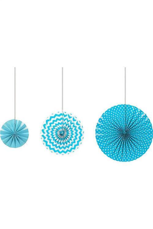 Blue Paper Fans Set - 3pcs