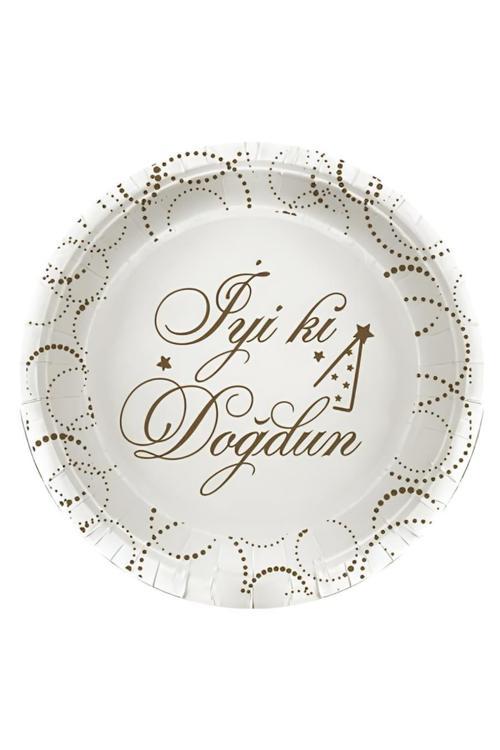İyi ki Doğdun Elegant Beyaz Karton Tabak 23cm