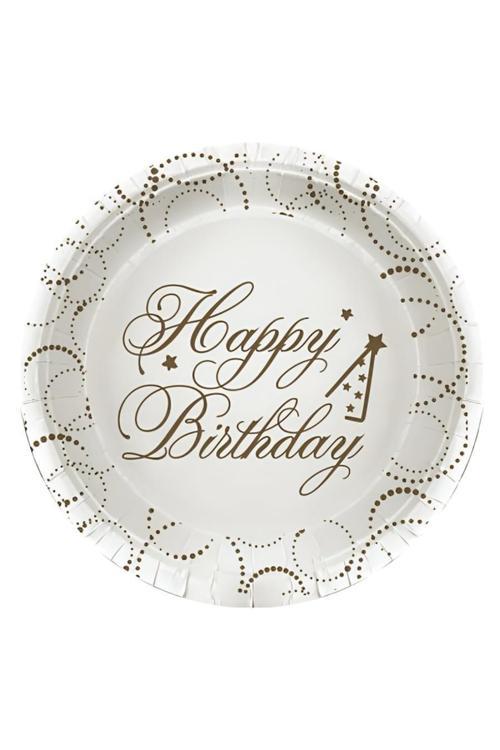 White Happy Birthday Elegant Paper Plates