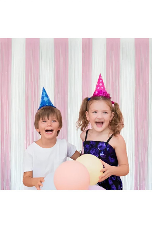 Foil Fringe Curtain - Pink / White