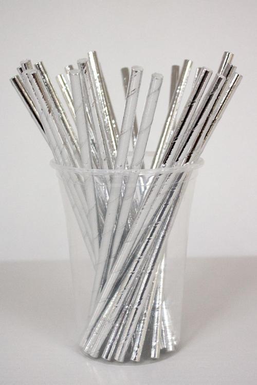 Dolphin Kağıt Pipet Metalize Gümüş 22cm 25li