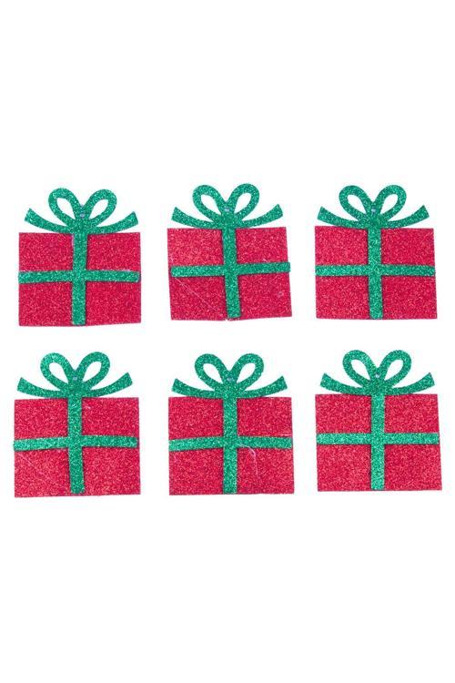 Süslü Hediye Paketi Simli Eva Ağaç Ve Hediye Süsü 7x7cm 6lı